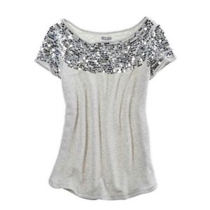 Alfani Knit Oatmeal Tunic with Sequin Neckline Top
